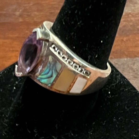 Sterling Silver 925 Marquis Amethyst Abalone Inlay Whitney Kelly Ring EC 9 #331 - Picture 7 of 12